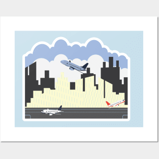 Airport building and airplanes on runway. Travel and tourism illustration design. Airport building and airplanes on runway. Posters and Art